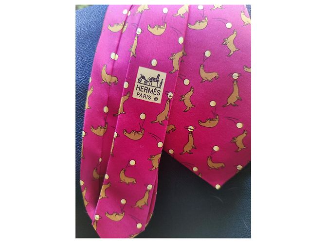 Hermès Silk Tie Burgundy Sea Lion Pattern Dark red - view 5