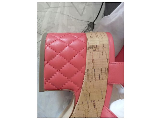 Cambon Chanel Riemchensandalen Rot Korkabsatz Größe 39 Pink - Ansicht 11