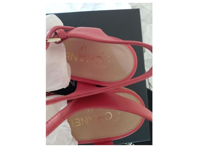 Cambon Chanel Riemchensandalen Rot Korkabsatz Größe 39 Pink - Ansicht 14