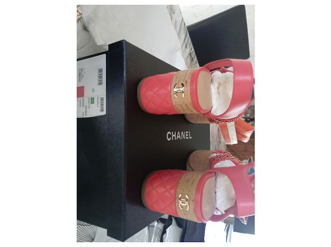 Cambon Chanel Riemchensandalen Rot Korkabsatz Größe 39 Pink - Ansicht 15