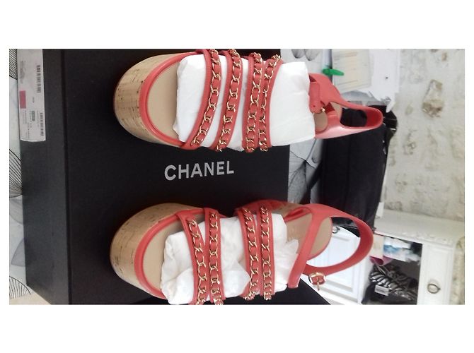 Cambon Chanel Riemchensandalen Rot Korkabsatz Größe 39 Pink - Ansicht 5