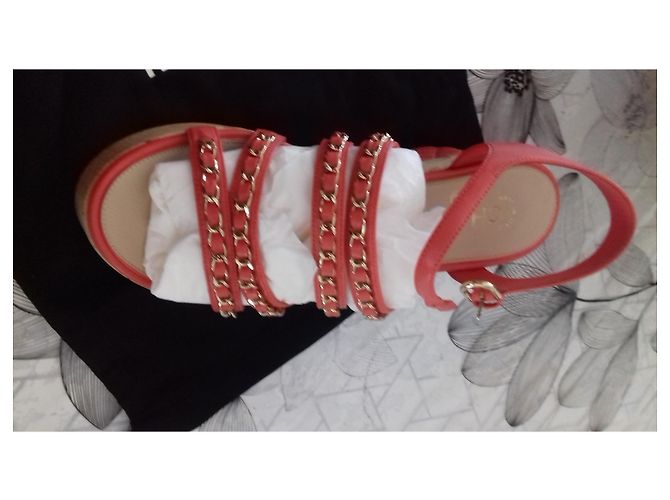 Cambon Chanel Riemchensandalen Rot Korkabsatz Größe 39 Pink - Ansicht 6