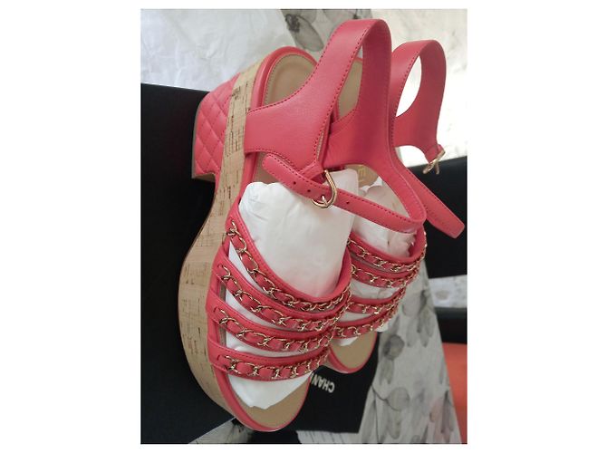 Cambon Chanel Riemchensandalen Rot Korkabsatz Größe 39 Pink - Ansicht 8