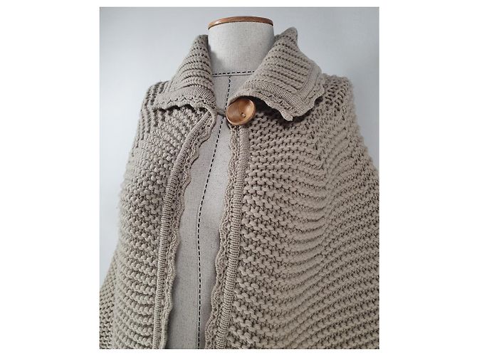 Autre Marque Timo Strickjacke Poncho Beige Wolle - Ansicht 2