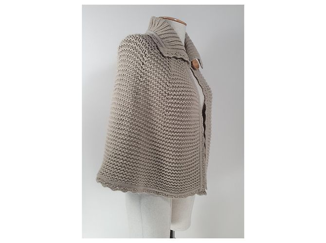 Autre Marque Timo Strickjacke Poncho Beige Wolle - Ansicht 3