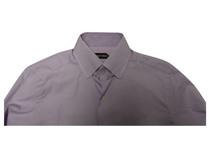 Camicia Tom Ford a maniche lunghe con bottoni a righe in cotone viola - vista 6