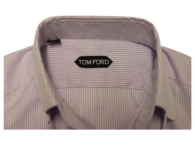 Camicia Tom Ford a maniche lunghe con bottoni a righe in cotone viola - vista 7