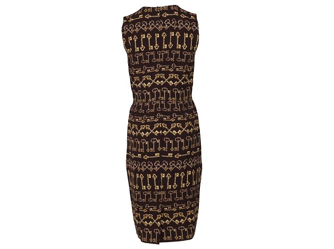 Dolce & Gabbana Vestido Bainha Estampa Chave em Viscose Marrom - vista 2
