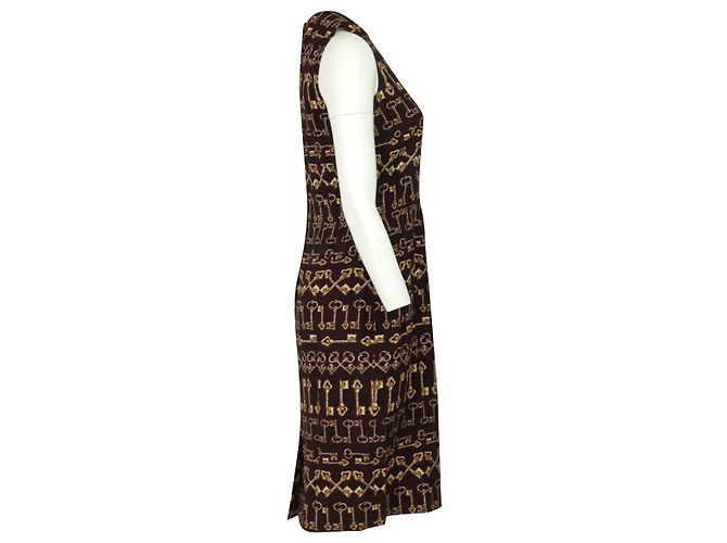 Dolce & Gabbana Vestido Bainha Estampa Chave em Viscose Marrom - vista 3