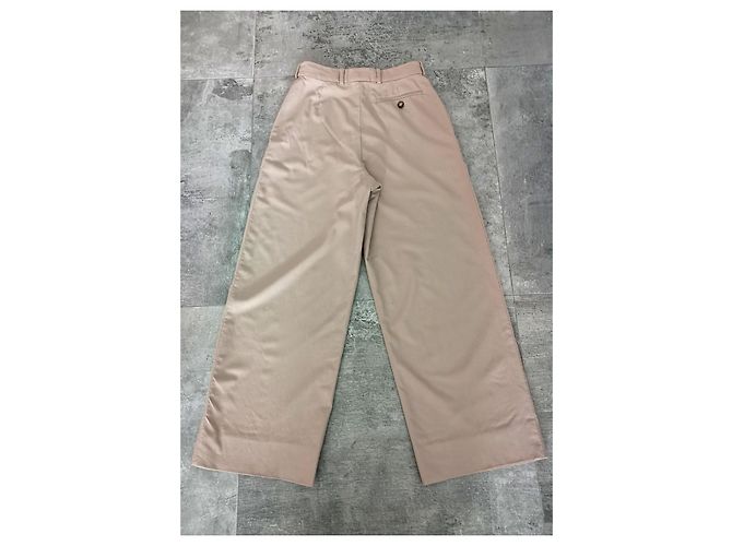 Hermès Hermes Pleated Thin Wool pantalones pantalones FR36 Beige - vista 3