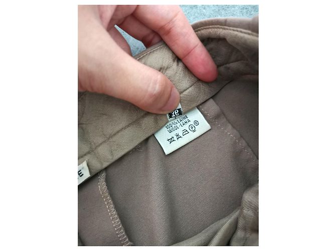 Hermès Hermes Pleated Thin Wool pantalones pantalones FR36 Beige - vista 4