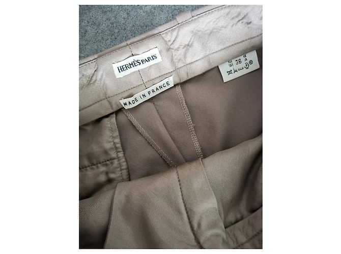 Hermès Hermes Pleated Thin Wool pantalones pantalones FR36 Beige - vista 5