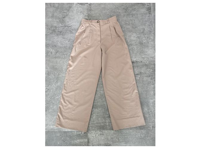 Hermès Hermes Pleated Thin Wool pantalones pantalones FR36 Beige - vista 6