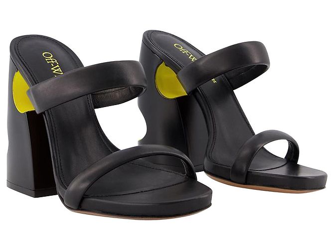 Bulky Slides - Off White - Black/Yellow - Leather - view 2