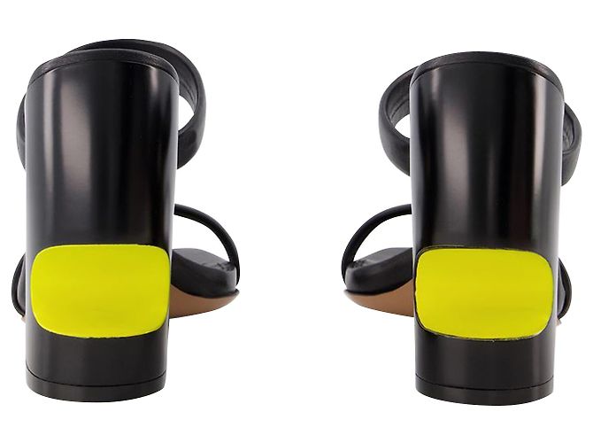 Bulky Slides - Off White - Black/Yellow - Leather - view 3