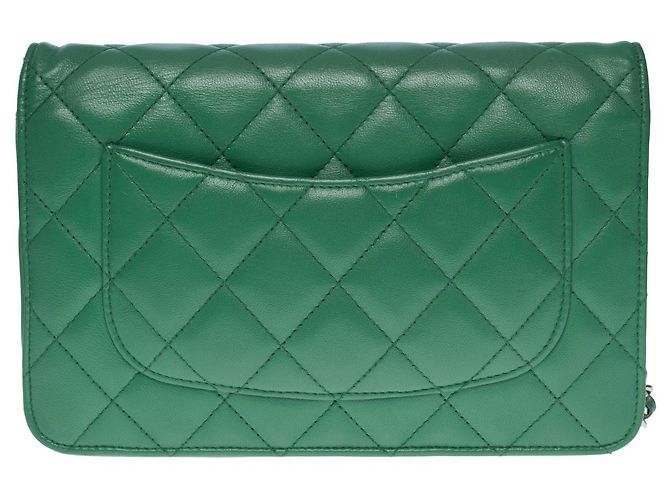 Wallet On Chain Portafoglio CHANEL con catena in pelle verde - 101006 - vista 2