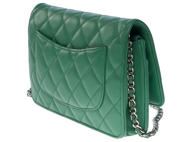 Wallet On Chain Portafoglio CHANEL con catena in pelle verde - 101006 - vista 4