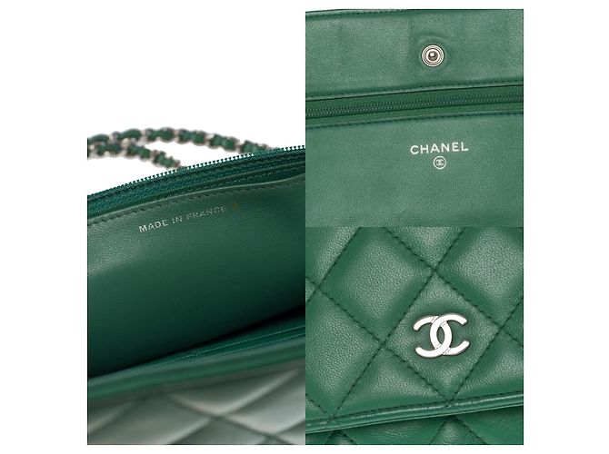 Wallet On Chain Portafoglio CHANEL con catena in pelle verde - 101006 - vista 5
