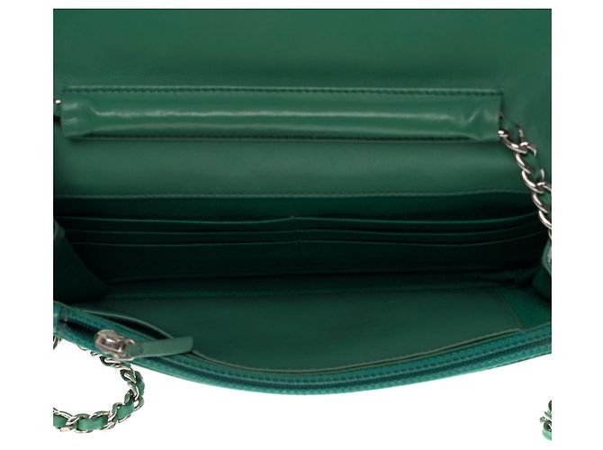 Wallet On Chain Portafoglio CHANEL con catena in pelle verde - 101006 - vista 6