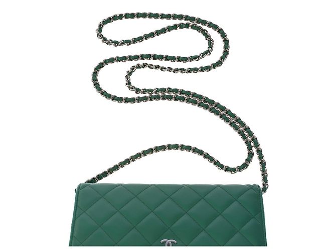 Wallet On Chain Portafoglio CHANEL con catena in pelle verde - 101006 - vista 7