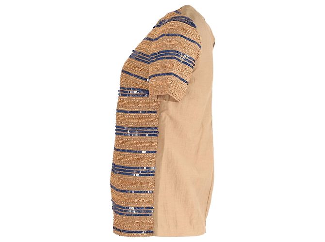 Top Tory Burch con perline e paillettes in cotone beige - vista 2