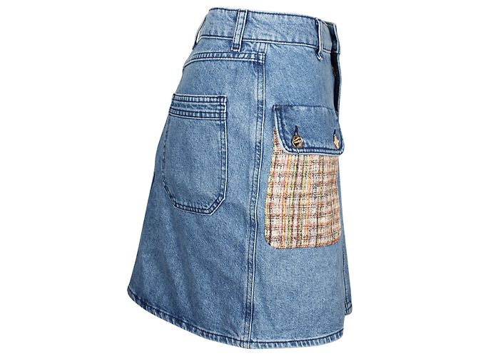 Falda vaquera con paneles de tweed en algodón azul Fiorina de Sandro Paris - vista 2