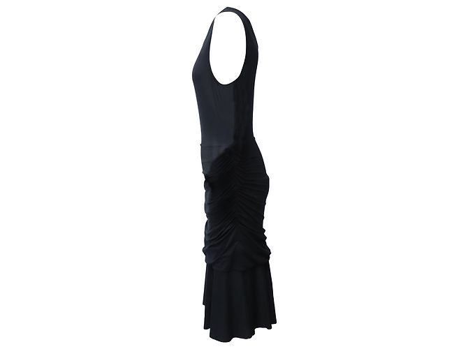 Diane Von Furstenberg Ärmelloses, gerafftes Midikleid aus schwarzer Viskose - Ansicht 2