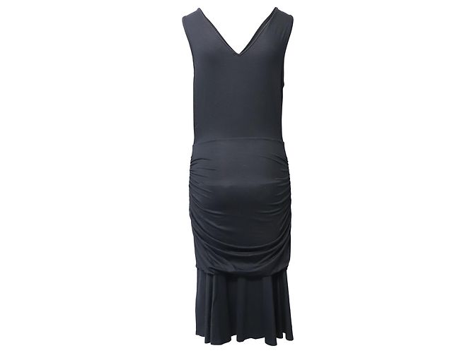 Diane Von Furstenberg Ärmelloses, gerafftes Midikleid aus schwarzer Viskose - Ansicht 3