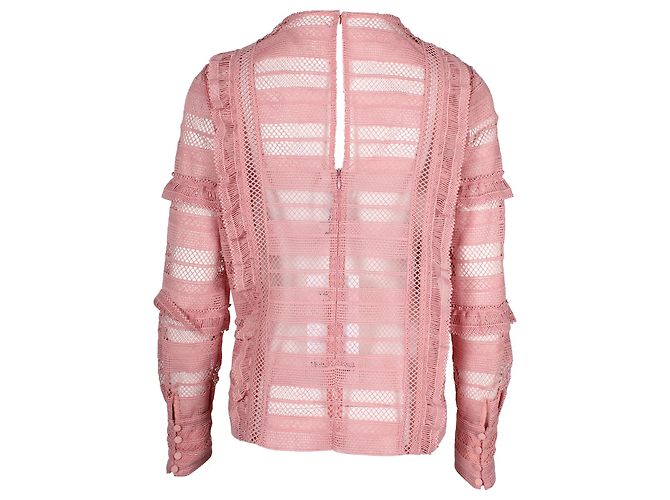 Self portrait Self-Portrait Top mit Rüschenstreifen und Gitterspitze aus rosafarbenem Polyester Pink - Ansicht 3