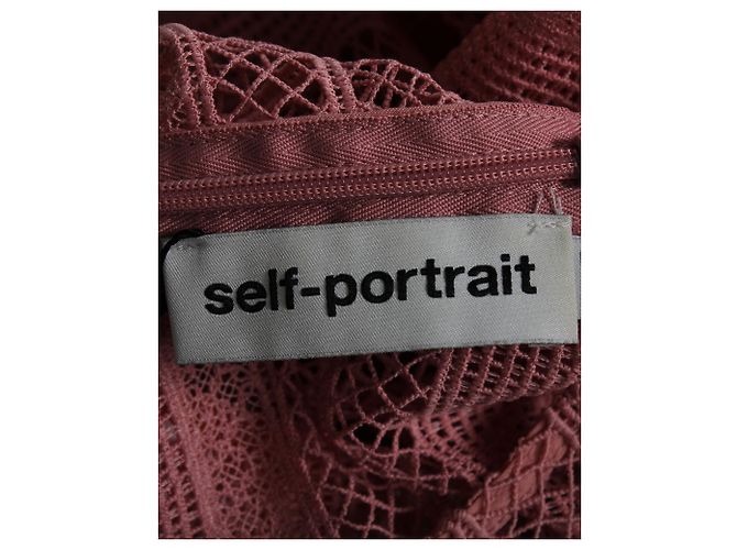 Self portrait Self-Portrait Top mit Rüschenstreifen und Gitterspitze aus rosafarbenem Polyester Pink - Ansicht 4