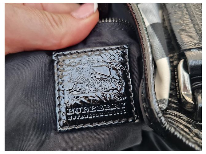 Borsa tote Burberry in tela grigia e pelle nera Grigio - vista 10