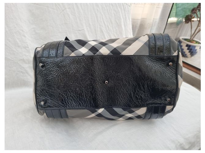 Borsa tote Burberry in tela grigia e pelle nera Grigio - vista 6