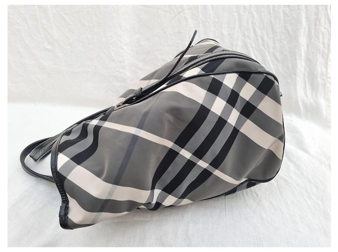 Borsa tote Burberry in tela grigia e pelle nera Grigio - vista 8