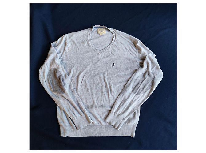 Autre Marque Pull col V MCS gris en coton - vue 2
