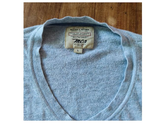 Autre Marque Pull col V MCS gris en coton - vue 5