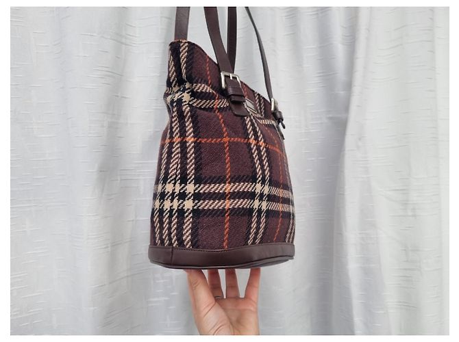 Borsa Burberry in lana con stampa check marrone scuro - vista 10