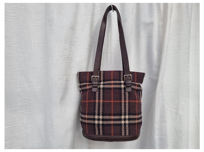 Borsa Burberry in lana con stampa check marrone scuro - vista 2
