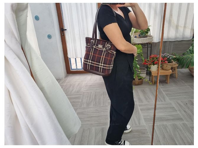 Borsa Burberry in lana con stampa check marrone scuro - vista 3