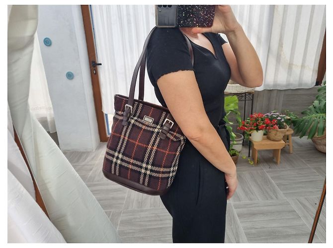 Borsa Burberry in lana con stampa check marrone scuro - vista 4