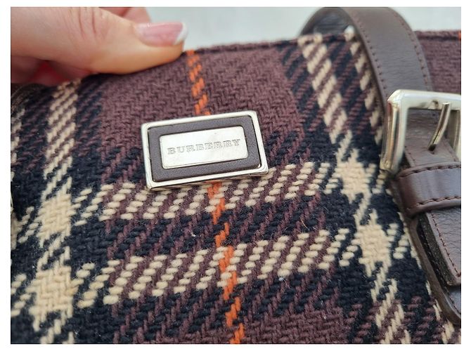 Borsa Burberry in lana con stampa check marrone scuro - vista 5