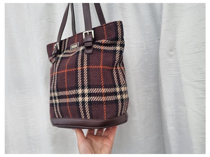 Borsa Burberry in lana con stampa check marrone scuro - vista 9
