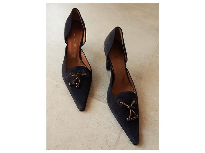 Autre Marque Décolleté LARIO in camoscio blu navy tacco 8cm - vista 5
