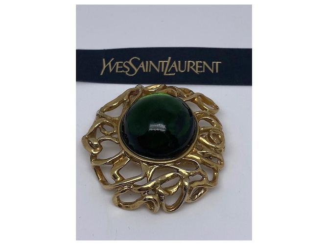 Spilla Yves Saint Laurent Jelly Cabochon in Resina Verde Dorata - vista 2