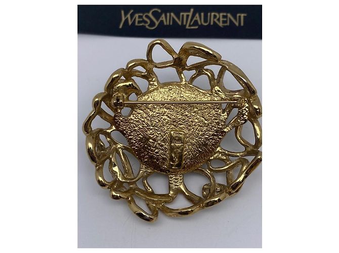 Spilla Yves Saint Laurent Jelly Cabochon in Resina Verde Dorata - vista 3