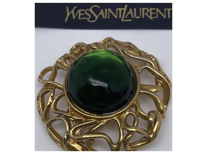 Spilla Yves Saint Laurent Jelly Cabochon in Resina Verde Dorata - vista 4