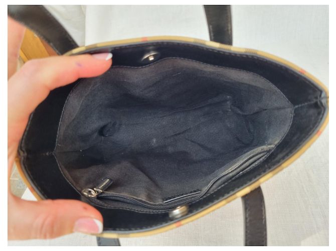 Borsa Tote Burberry Beige in Tela e Pelle Nera - vista 10