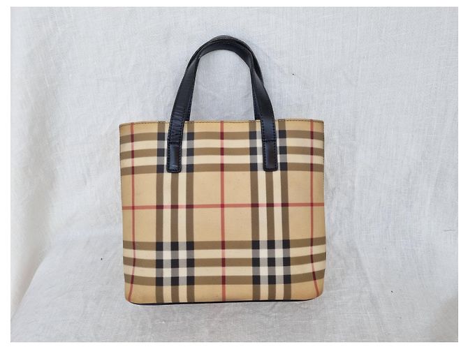 Borsa Tote Burberry Beige in Tela e Pelle Nera - vista 3