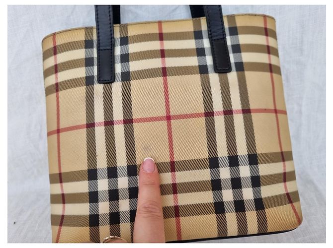 Borsa Tote Burberry Beige in Tela e Pelle Nera - vista 5