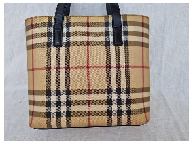 Borsa Tote Burberry Beige in Tela e Pelle Nera - vista 6