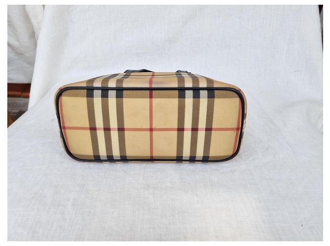 Borsa Tote Burberry Beige in Tela e Pelle Nera - vista 7